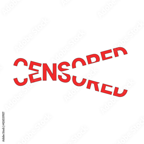 Creative inscription Censored in the form of scissors cutting out censorship. Colored isolated vector illustration