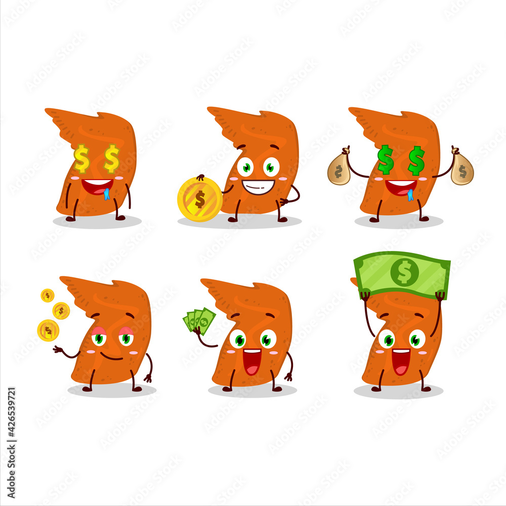 Chicken wings cartoon character with cute emoticon bring money