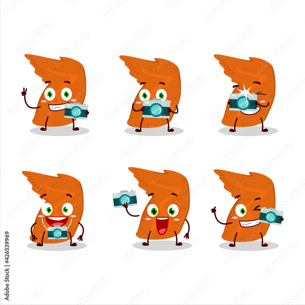 Photographer profession emoticon with chicken wings cartoon character