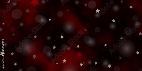 Dark Red vector backdrop with circles, stars.