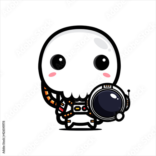 cartoon cute skull skeleton vector design wearing astronaut costume