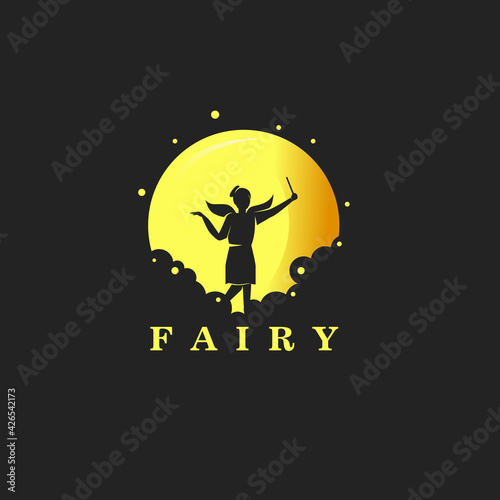 Moon Fairy Logo Design Vector