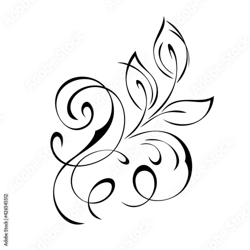 ornament 1679. unique decorative element with stylized leaves and curls in black lines on a white background