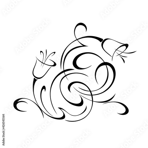 ornament 1680. decorative element with bells and curls in black lines on a white background