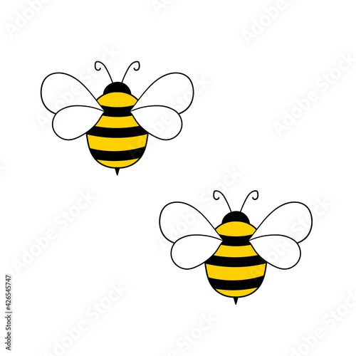 Cartoon bee mascot. A small bees flies. Wasp collection. Vector characters. Incest icon. Template design for invitation, cards. Doodle style