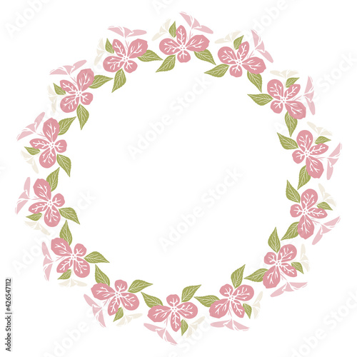 Pink hydrangea flower frame, ornament, decorative frame, flower designs, decorative element. Vector illustration.