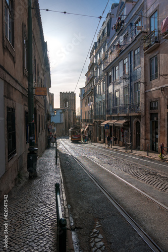 tram in the streets of lisbon