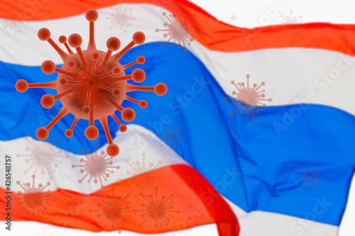 graphics illustration Corona vius with Thai flag  background concept Covid19 of Thailand photo