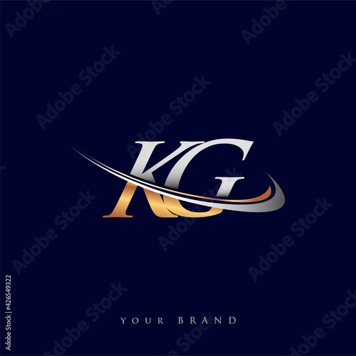 KG initial logo company name colored gold and silver swoosh design, isolated on white background. vector logo for business and company identity.