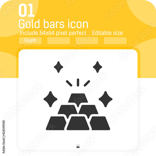 Stack of gold bars or treasure stash icon with flat style isolated on white background. Illustration black style element thin icon for ui, ux, web, finance, business, logo, mobile apps and all project