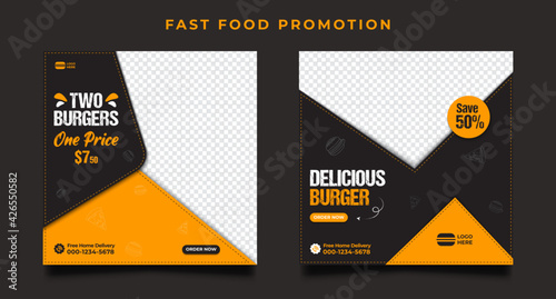 Burger food menu promotion social media post banner templates.