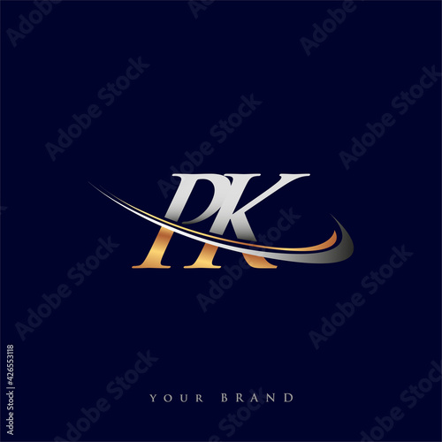 PK initial logo company name colored gold and silver swoosh design, isolated on white background. vector logo for business and company identity.