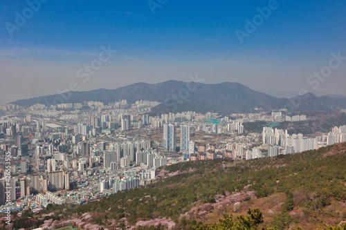 Night view of hwangryeongsan Mountain Bongsudae beacons, Busan, South Korea, Asia