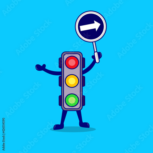 Traffic light cartoon with warning sign board