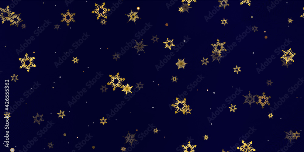 Gold Falling Snowflakes seamless pattern.