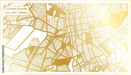 Campo Grande Brazil City Map in Retro Style in Golden Color. Outline Map.