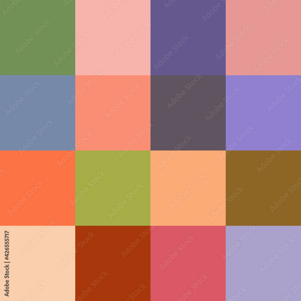 Seamless pattern of multicolored squares for textiles.