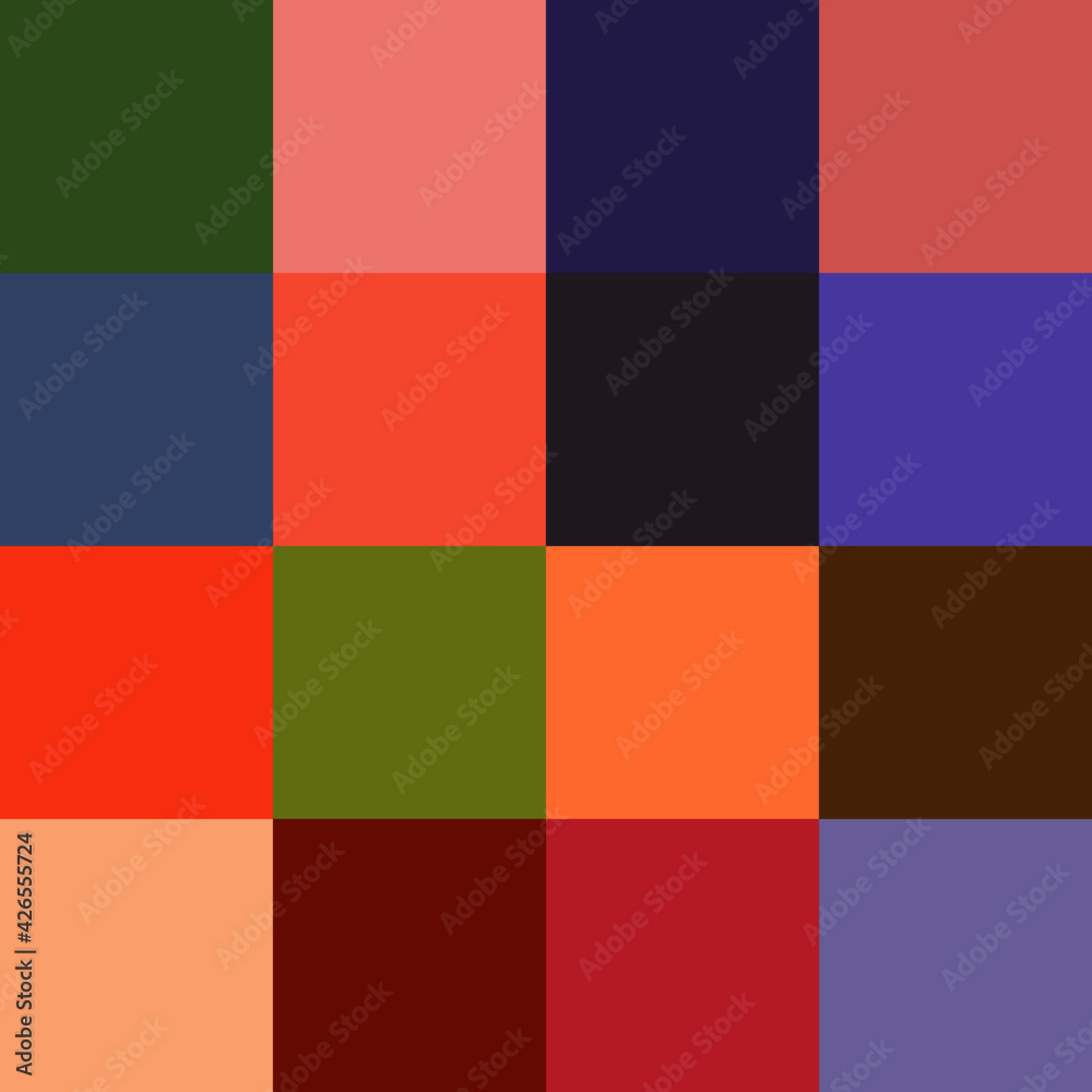 Seamless pattern of multicolored squares for textiles.