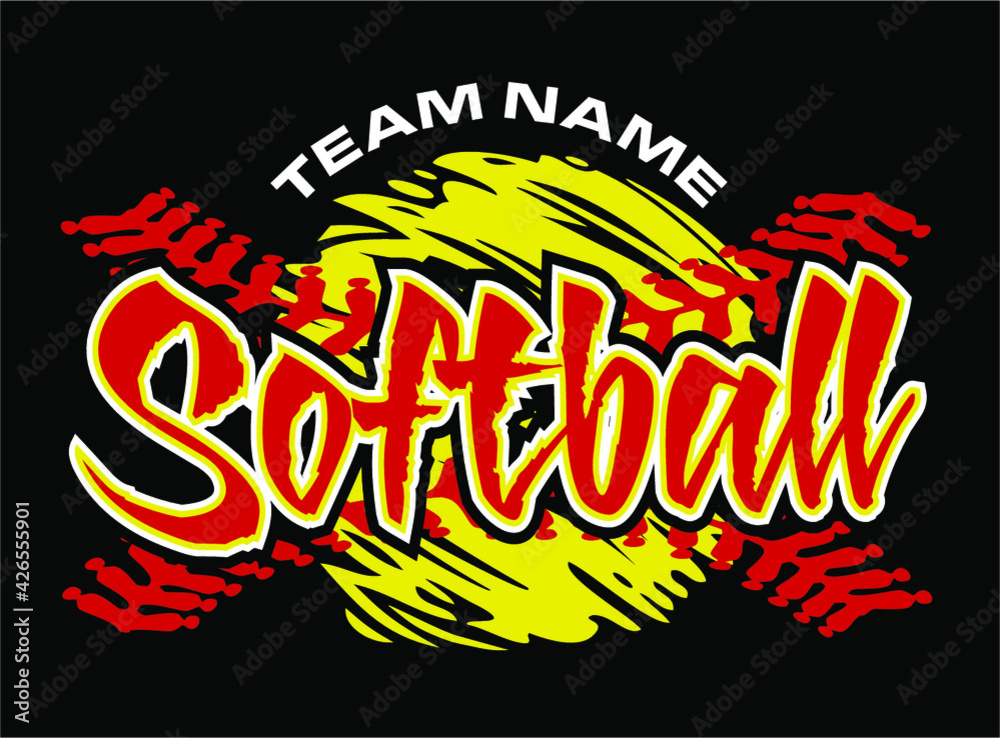 softball team design with stitches for school, college or league - obrazy, fototapety, plakaty 