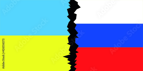 State flags of the countries of Ukraine and Russia. Flags Ukraine and Russia. Military conflict. The severance of diplomatic relations. Military action. Violation of sovereignty. Aggression.