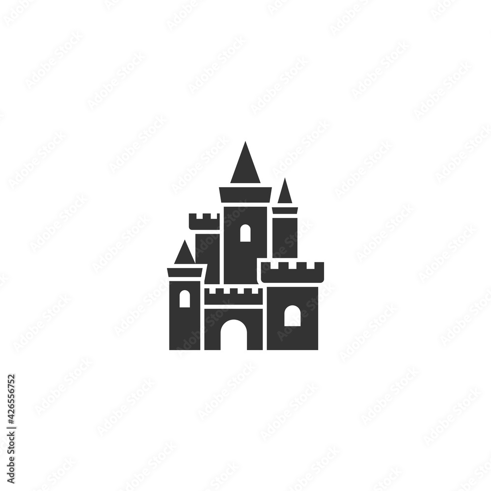 Magic farirytale Castle. cartoon icon. Tower, fortress. fairy tale, magic, fantasy logo.