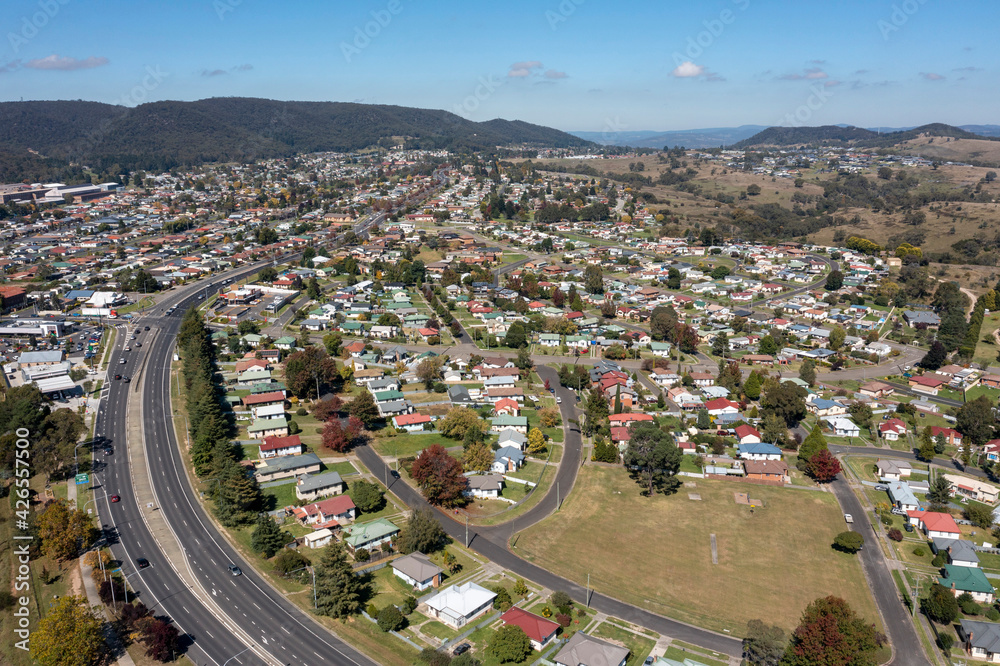 drone town lLithgow aerial New South Wales.