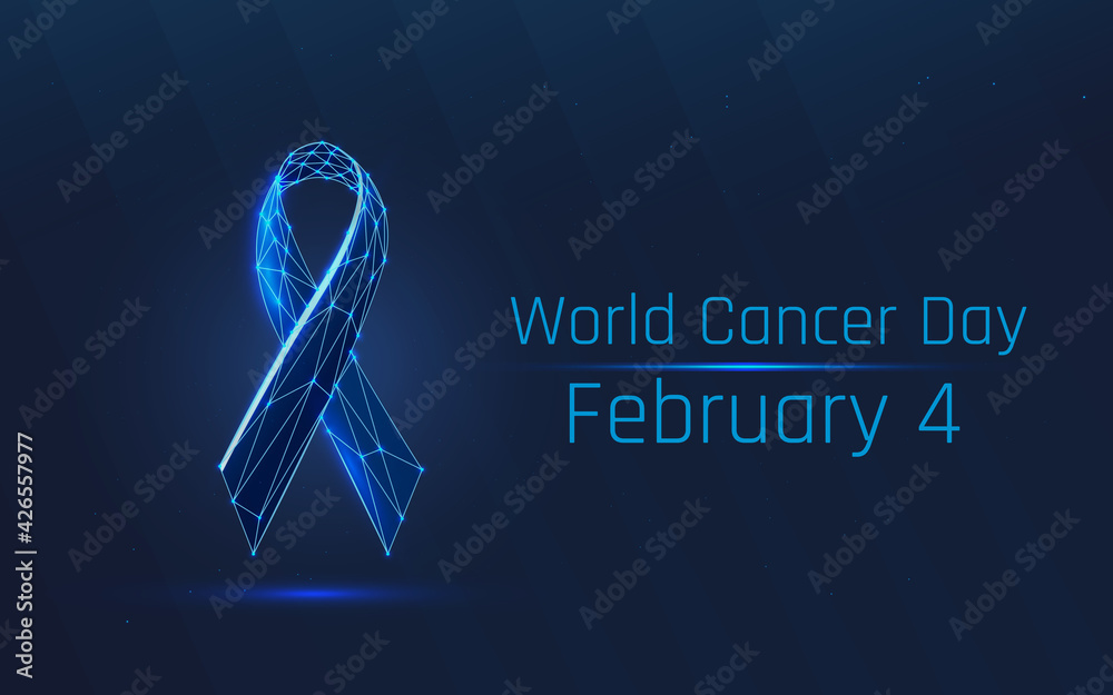 Illustration 4 february world cancer day. Oncology is one of the worst diseases on the planet. The fight of the body and spirit. Medicine and hope.wireframe. plexus.dots.triangle. dark-blue background - obrazy, fototapety, plakaty 