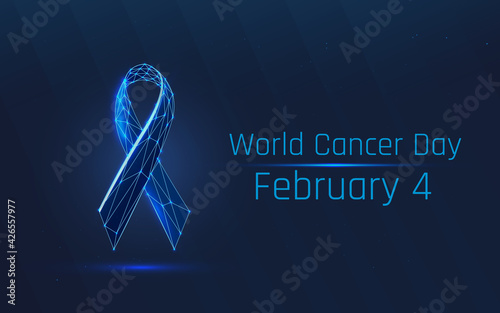 Illustration 4 february world cancer day. Oncology is one of the worst diseases on the planet. The fight of the body and spirit. Medicine and hope.wireframe. plexus.dots.triangle. dark-blue background