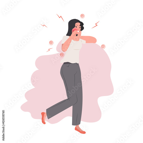 woman having sore throat flu influenza infection symptoms full length