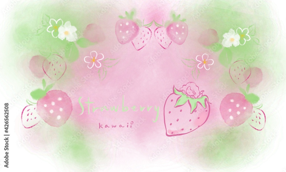 Strawberry and flower for card, banner, backdrop, wallpaper.