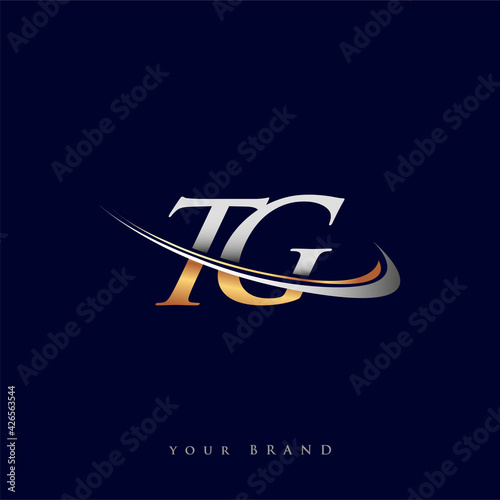 TG initial logo company name colored gold and silver swoosh design, isolated on white background. vector logo for business and company identity.