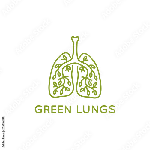 Green lungs with leaves vector icon thin line style