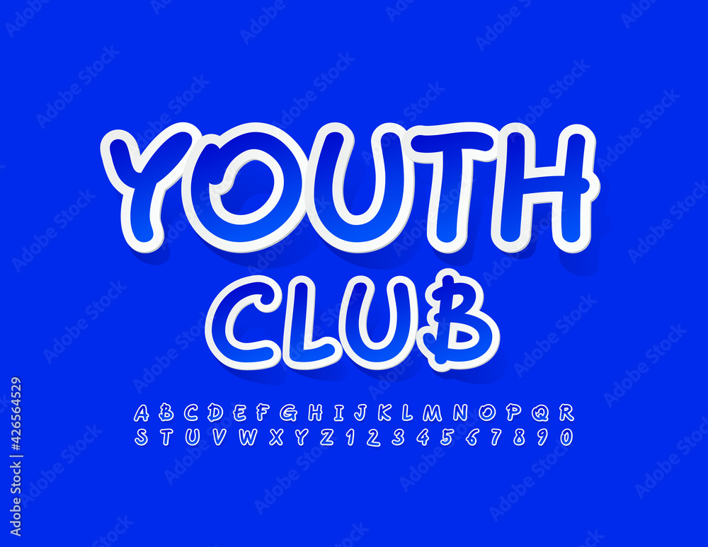 Vector trendy Sign Youth Club  Bright Handwritten Font. Creative Alphabet Letters and Numbers