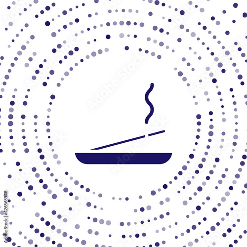 Blue Scented spa stick on a wooden stand icon isolated on white background. Incense stick. Cosmetic procedure aromatherapy. Abstract circle random dots. Vector Illustration