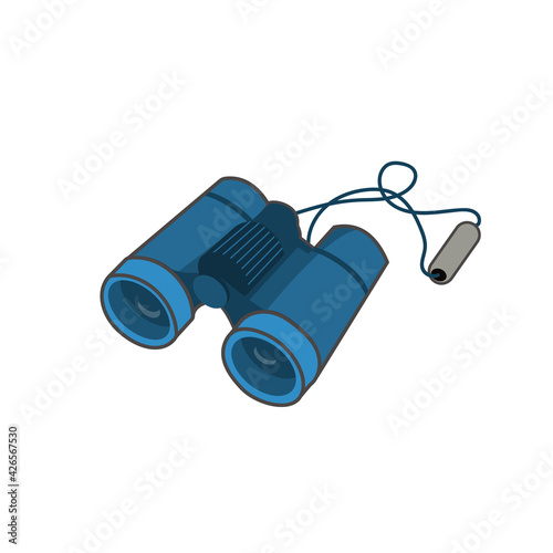 An optical device, a traveler's equipment-binoculars. Equipment for hiking, hunting and everyday observations. Design elements, layout, print. Isolated vector object.