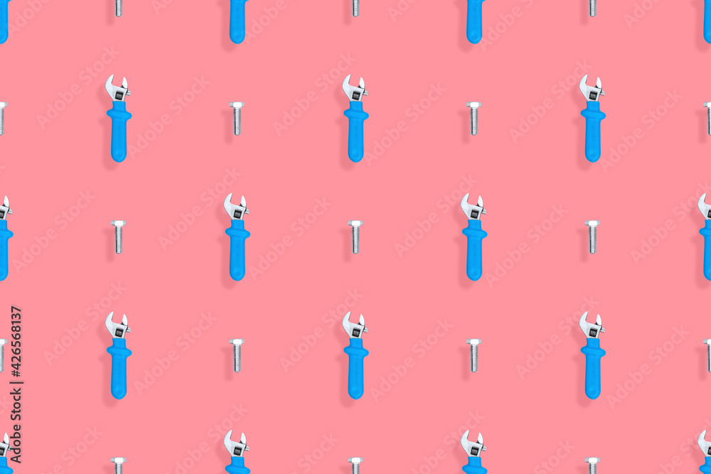 Wrench seamless pattern. Background on the topic of repair or construction. Wrench seamless pattern. Background on the topic of repair or construction.