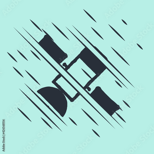 Black Satellite icon isolated on green background. Glitch style. Vector