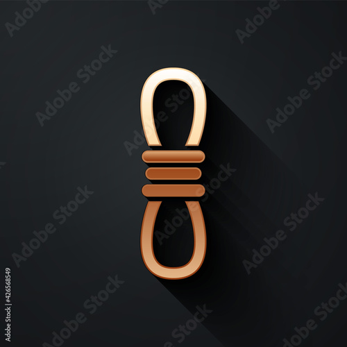 Gold Climber rope icon isolated on black background. Extreme sport. Sport equipment. Long shadow style. Vector