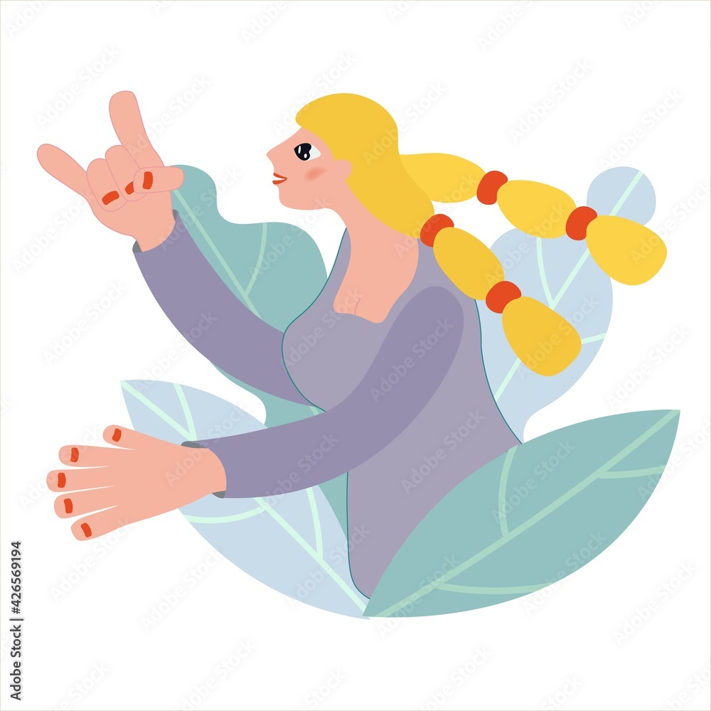 Portrait of a young emotional woman proving that she is right and cool. The concept of bright emotions. Cartoon girl sort out the relationship. Vector illustration of flat characters isolated on white