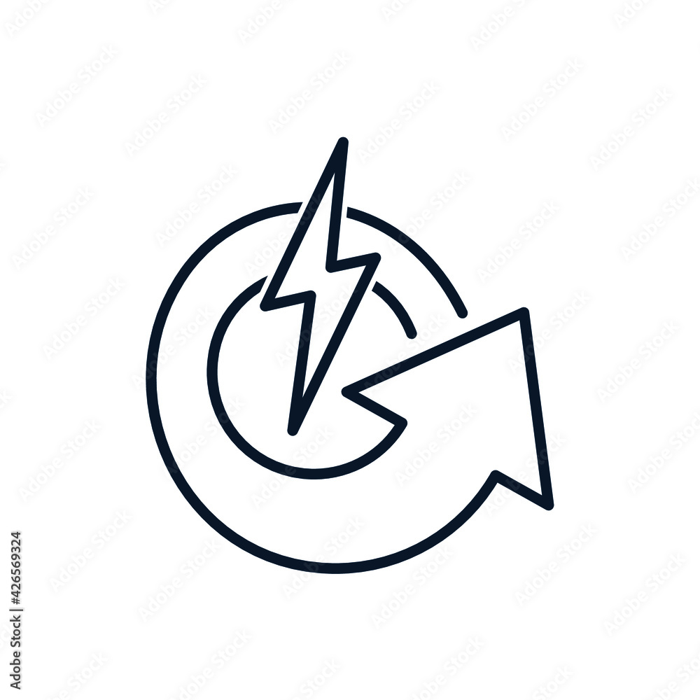 Arrow in a circle, a sign of energy. The concept of recharge, make you move. Vector icon isolated on white background. Arrow in a circle, a sign of energy. The concept of recharge, make you move. Vector icon isolated on white background.