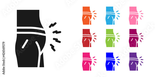 Black Abdominal bloating icon isolated on white background. Constipation or diarrhea. Set icons colorful. Vector