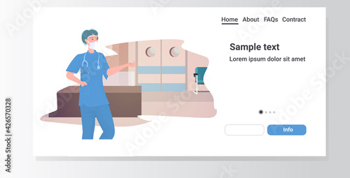 female surgeon doctor with stethoscope in uniform healthcare concept portrait horizontal copy space