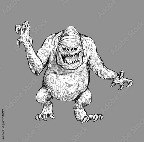 Disgusting monster rancor. Allien pencil drawing.