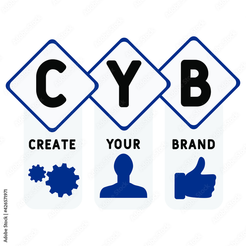 CYB - Create Your Brand acronym. business concept background. vector illustration concept with keywords and icons. lettering illustration with icons for web banner, flyer, landing page CYB - Create Your Brand acronym. business concept background. vector illustration concept with keywords and icons. lettering illustration with icons for web banner, flyer, landing page