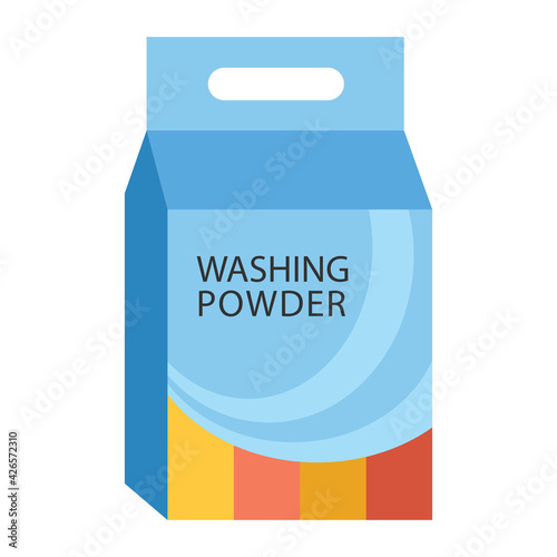 Washing powder. Packaging of washing powder with a bright design. Detergent of synthetic nature, related to household chemicals. Vector illustration isolated on a white background for design and web.