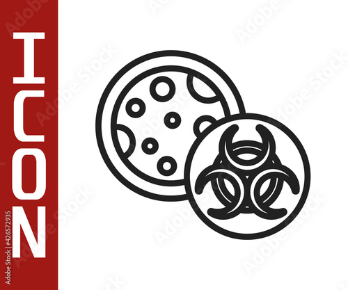 Black line GMO icon isolated on white background. Genetically modified organism acronym. Dna food modification. Vector