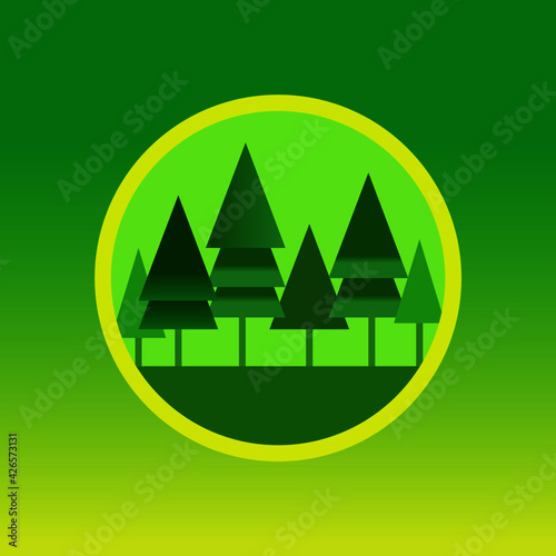 Redwood forest landscape app icon with redwood trees vector illustration design green layout