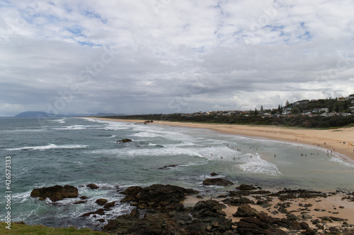 Lighthouse Beach, Port Macquarie with cloudy sky.