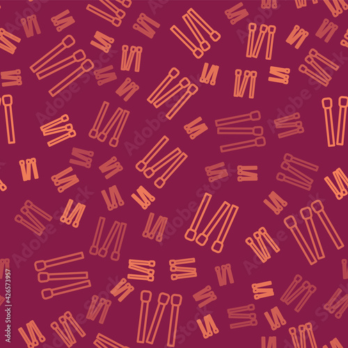 Brown line Matches icon isolated seamless pattern on red background. Vector