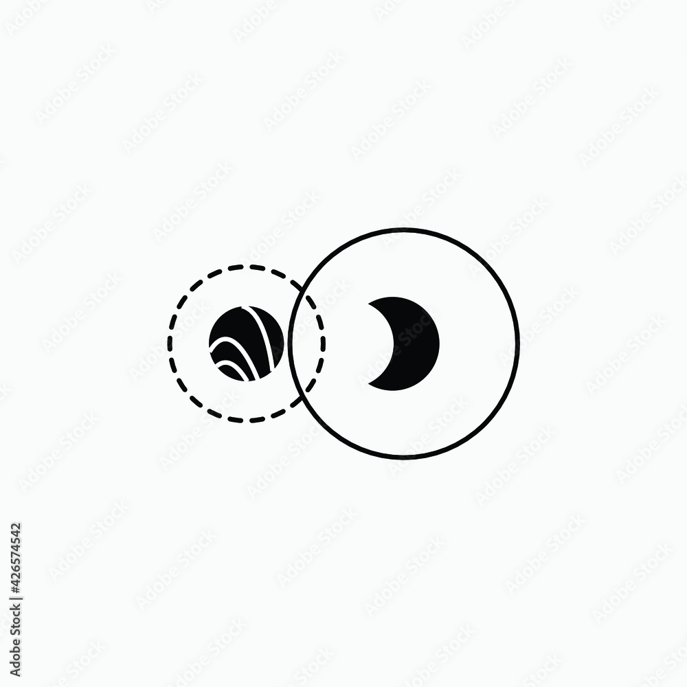 dark crescent moon orbit and earth. Space moon star astronomy Planet eclipse abstract sun dark abstrak, vector, symbol, logo, icon, sign, Illustration Minimalist. dark crescent moon orbit and earth. Space moon star astronomy Planet eclipse abstract sun dark abstrak, vector, symbol, logo, icon, sign, Illustration Minimalist.